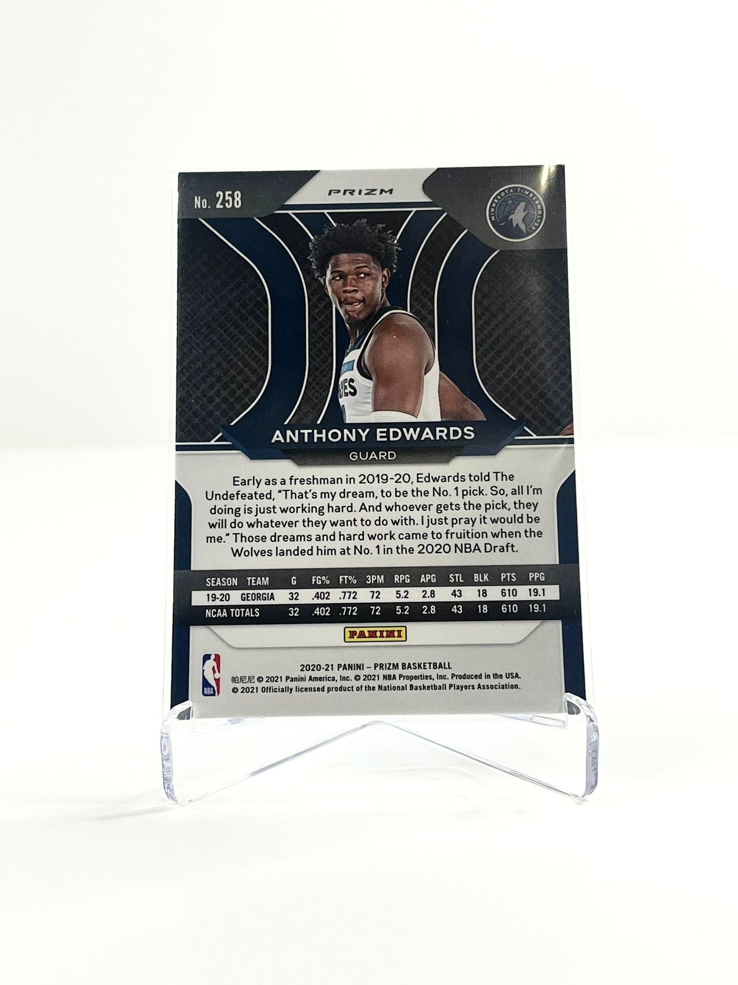 2020-21 Panini Anthony Edwards Minnesota Timberwolves "Green Prizm Basketball Parallel" Rookie Card