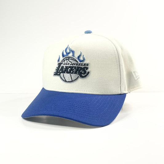 9FORTY A-Frame Los Angeles Lakers "310" Patch Flame Snapback - White/Royal