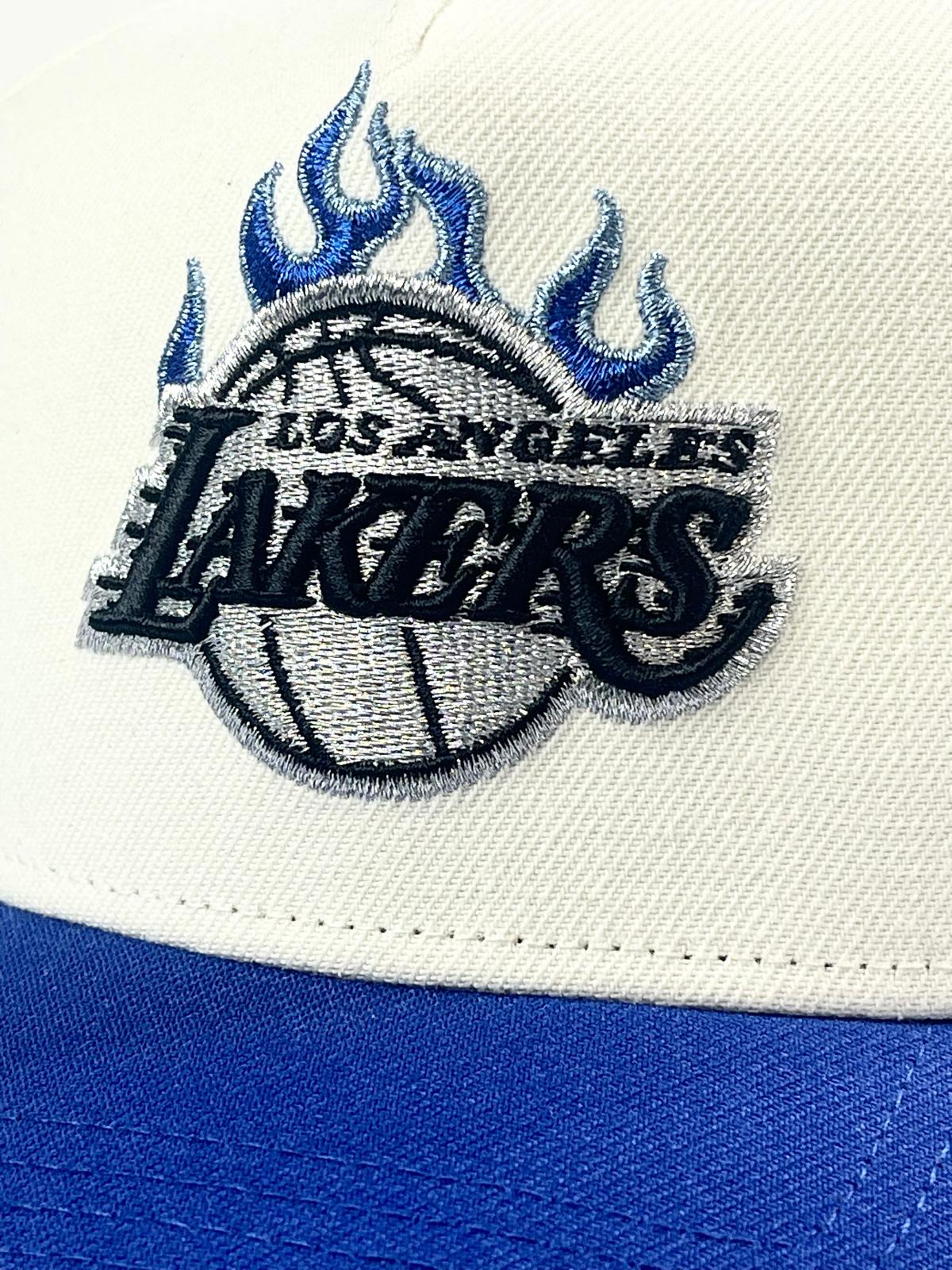 9FORTY A-Frame Los Angeles Lakers "310" Patch Flame Snapback - White/Royal