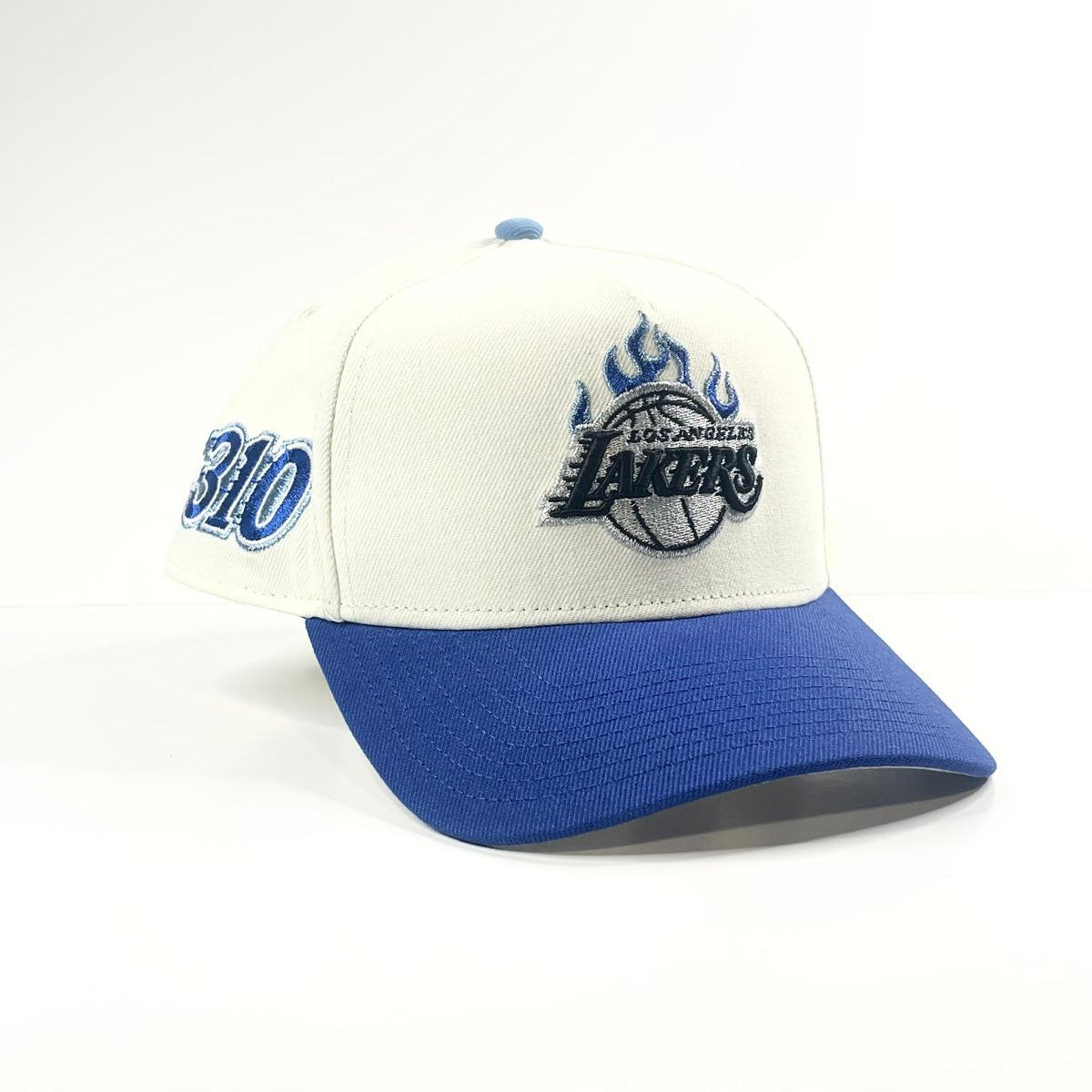 9FORTY A-Frame Los Angeles Lakers "310" Patch Flame Snapback - White/Royal