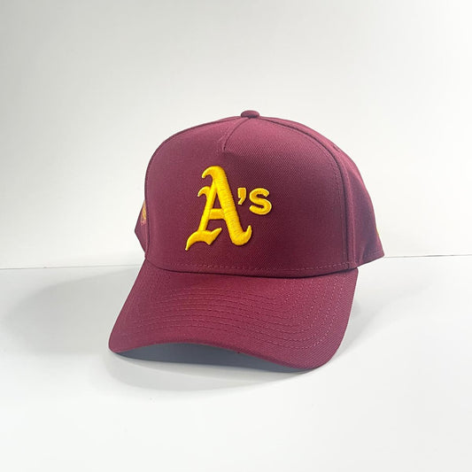 9FORTY A-Frame Oakland Athletics "Oakland Coliseum" Patch Snapback - Maroon/Yellow