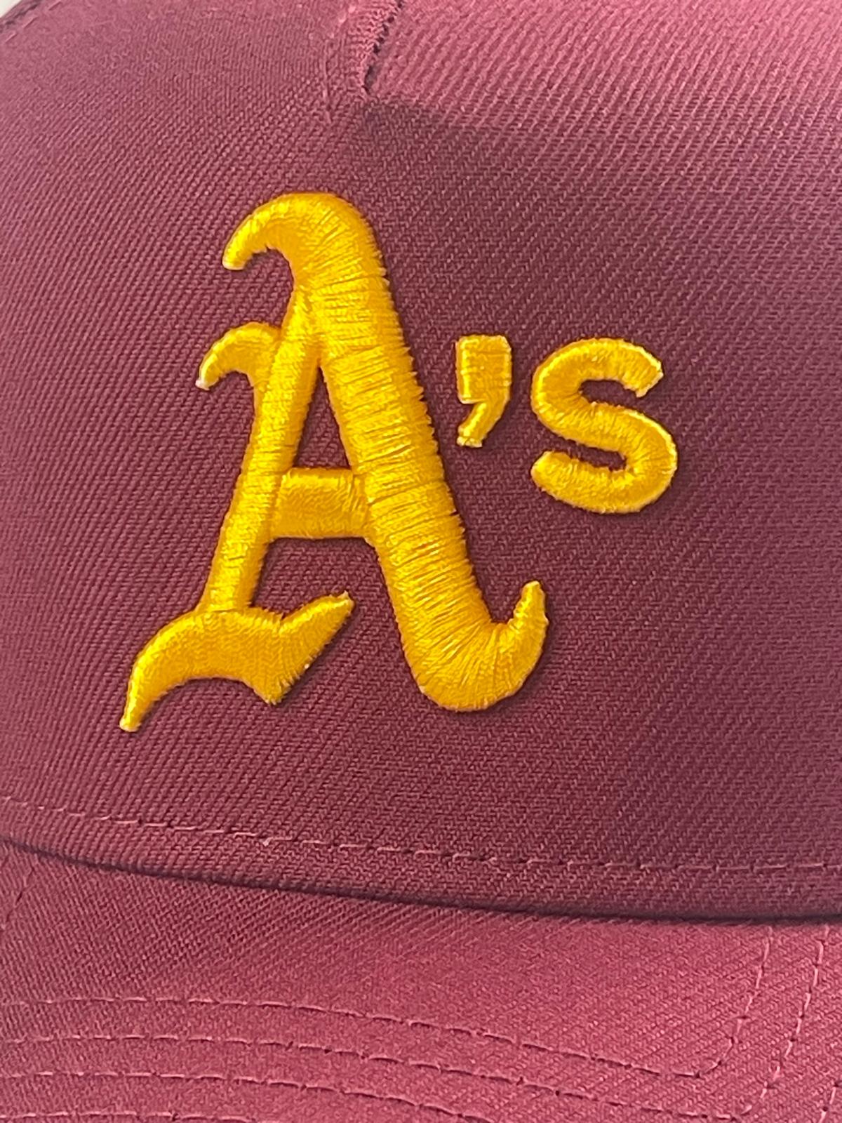 9FORTY A-Frame Oakland Athletics "Oakland Coliseum" Patch Snapback - Maroon/Yellow