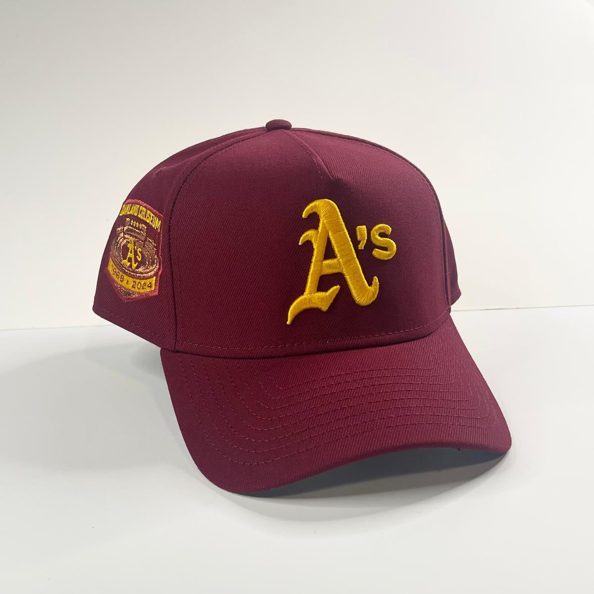 9FORTY A-Frame Oakland Athletics "Oakland Coliseum" Patch Snapback - Maroon/Yellow