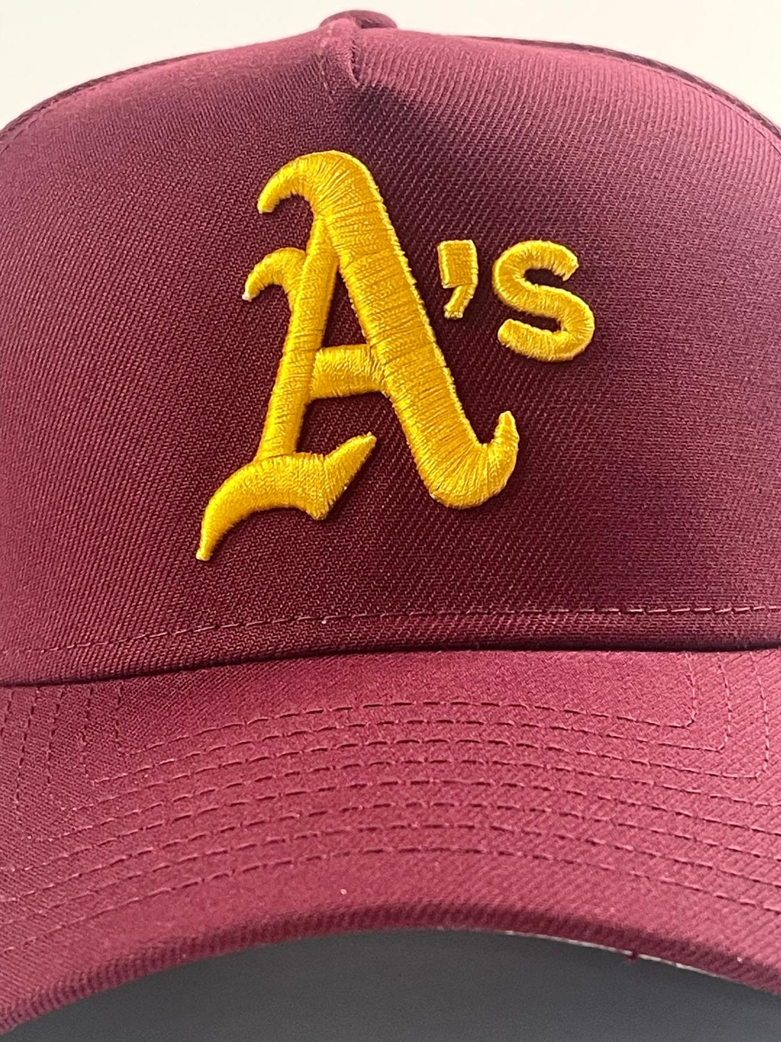 9FORTY A-Frame Oakland Athletics "Oakland Coliseum" Patch Snapback - Maroon/Yellow